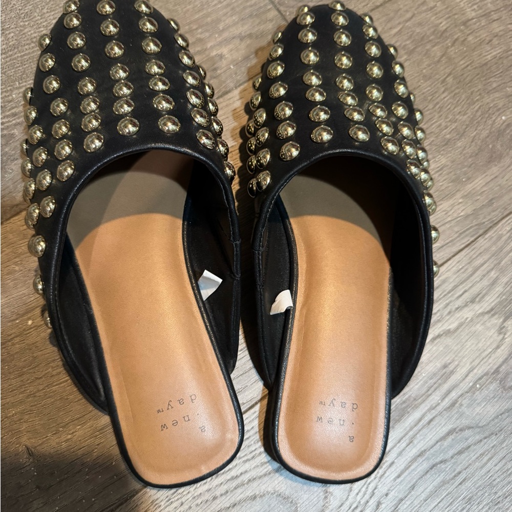 Gold Studded Black Mules